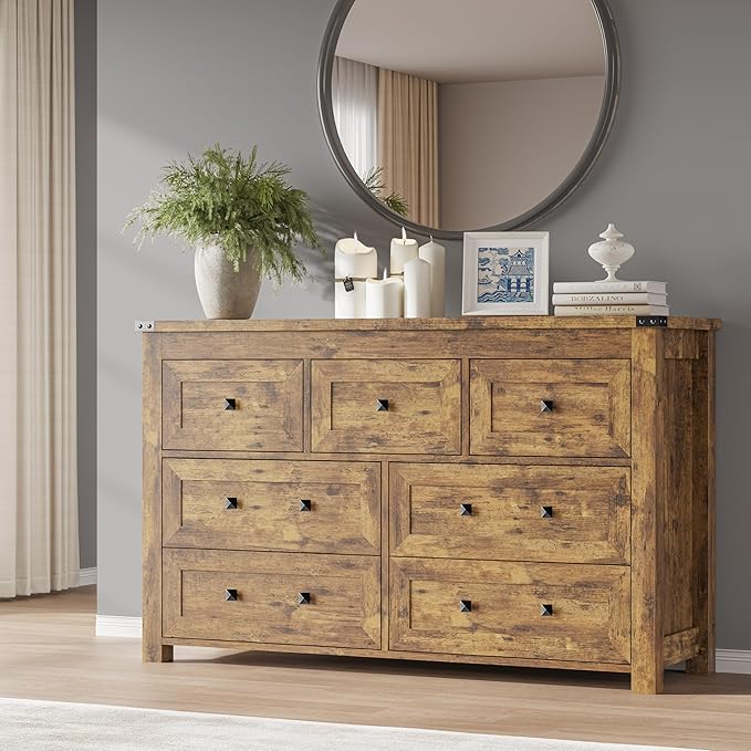 7-Drawer Dresser, Modern Wooden Storage Chest of Drawers, Dresser TV Stand by BORNOON
