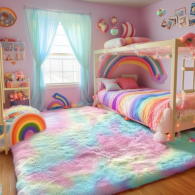 PAGISOFE Fluffy Colorful Rainbow Rugs - Image 8