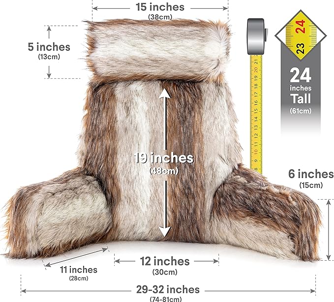 Husband Pillow Medium Rare Baby Coyote Fabulous Faux Fur Backrest, Two-Tone - Image 4