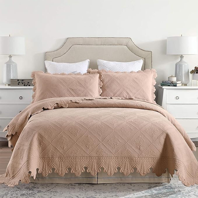 MarCielo 3-Piece 100% Cotton Oversized Bedspread Lightweight Quilt Coverlet by MarCielo