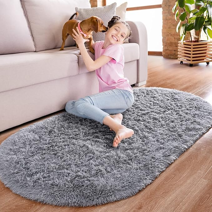 Noahas Fluffy Grey Rugs for Bedroom Living Room, Shag Hallway Runner Rug - Image 2