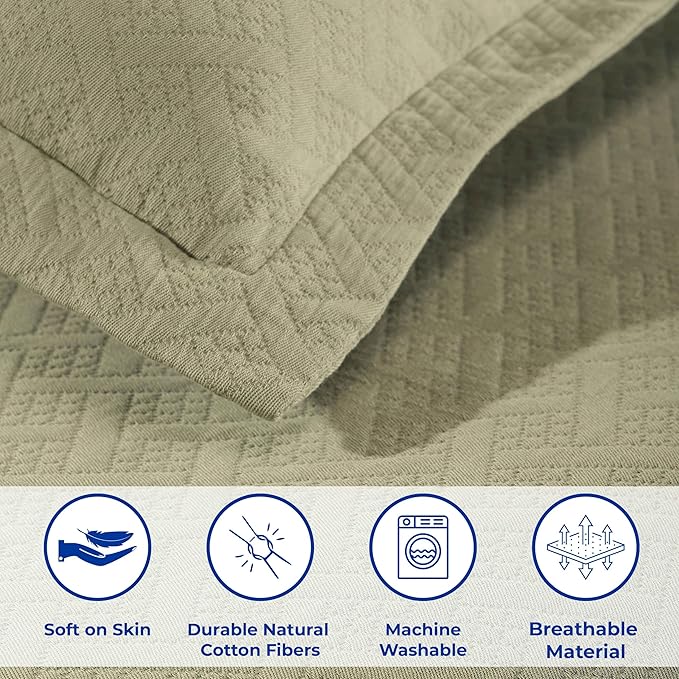 Superior 3 Piece Basketweave Cotton Bedspread Set, Home Bed Decor, Decorative - Image 3