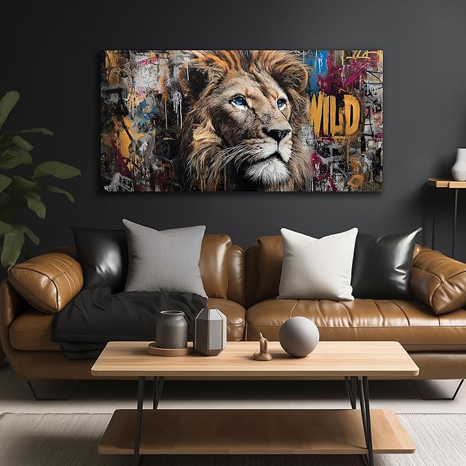 JuhaiArt Graffiti Wall Art Lion Picture Brown Wall Decor Animal Wall Art Canvas - Image 2