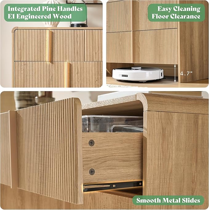AMERLIFE 63" Fluted 7 Drawer Dresser, Wide Modern Chest of Storage Drawers - Image 7