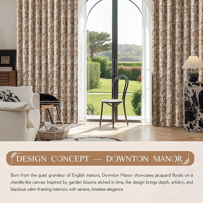 Beauoop Brown Floral Jacquard Blackout Curtains 63 Inches Long 2 Panels - Image 9