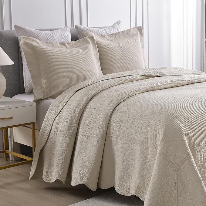 MarCielo 3-Piece 100% Cotton Oversized Bedspread Lightweight Quilt Coverlet - Image 3