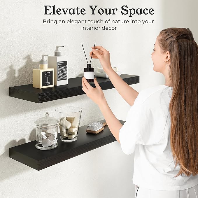 Floating Shelves for Wall, 9.3" Deep Wall Mounted Wood Shelves for Bathroom - Image 4