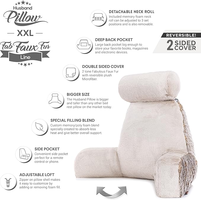 Husband Pillow XXL Ultra Rare Baby Chinchilla Backrest, Two-Tone Reversible - Image 4
