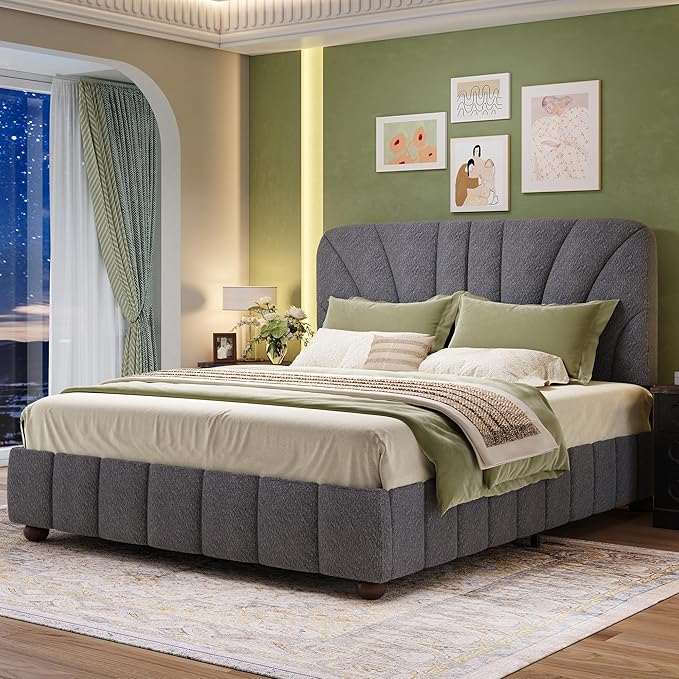 Full Size Boucle Bed Frame Upholstered Bed Frame Full by LIDYUK