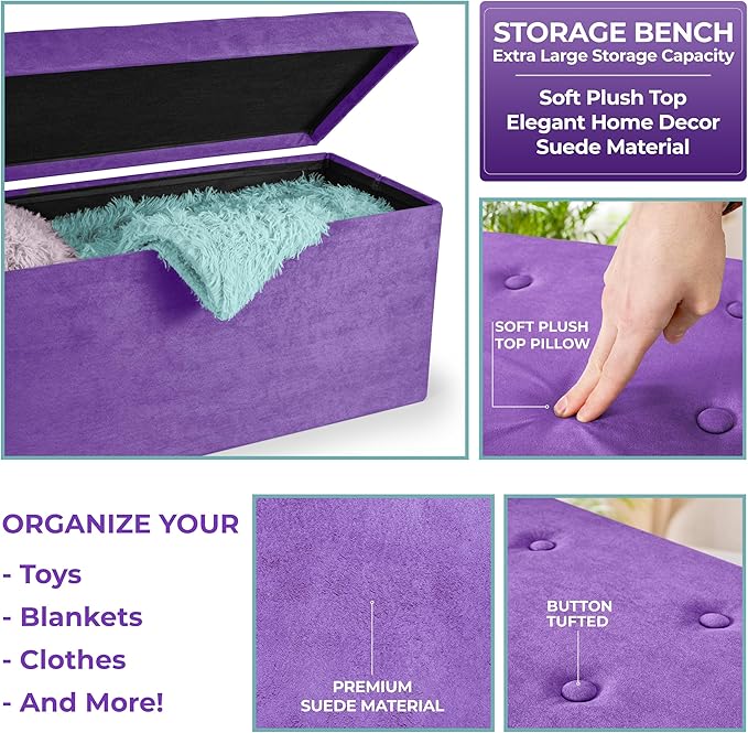 Sorbus Storage Ottoman Bench – Collapsible/Folding Bench Chest - Image 8