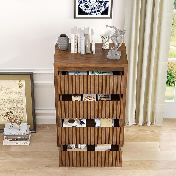 Fluted 4 Drawer Dresser, Mid Century Small Dresser - Image 5