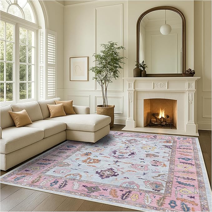 Fame Rugs Pink Beige Modern Oushak Rug 10x13, Vintage Turkish Colorful Oriental by FameRugs