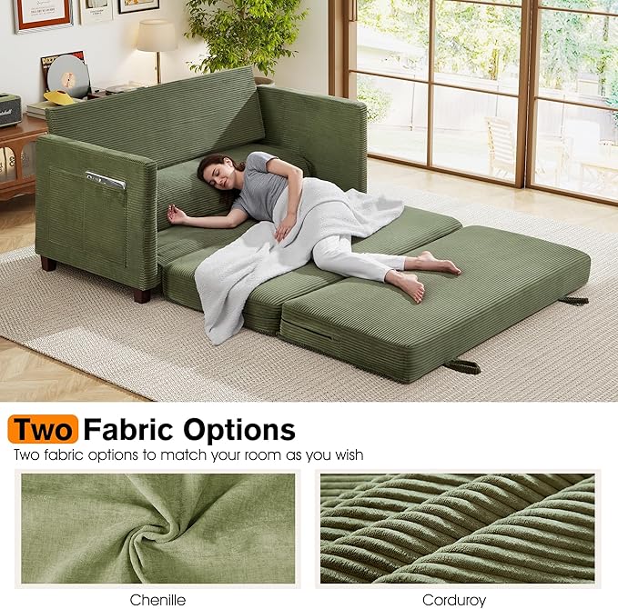 65" Loveseat Sleeper Sofa Bed, Corduroy Convertible Sofa Bed - Image 6
