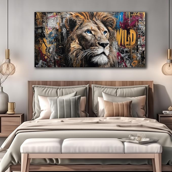 JuhaiArt Brown Wall Art Lion Artwork Graffiti Wall Decor Animal Canvas Art - Image 2