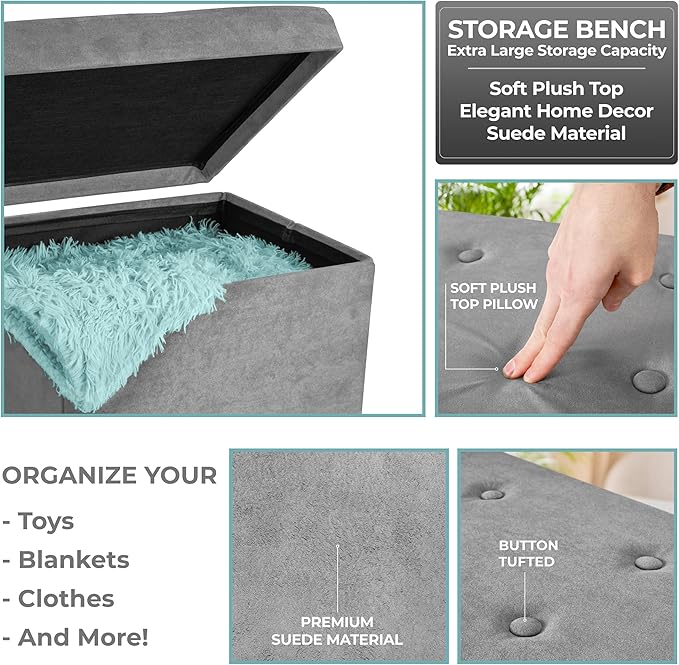 Sorbus Storage Ottoman Bench – Collapsible/Folding Bench Chest - Image 6