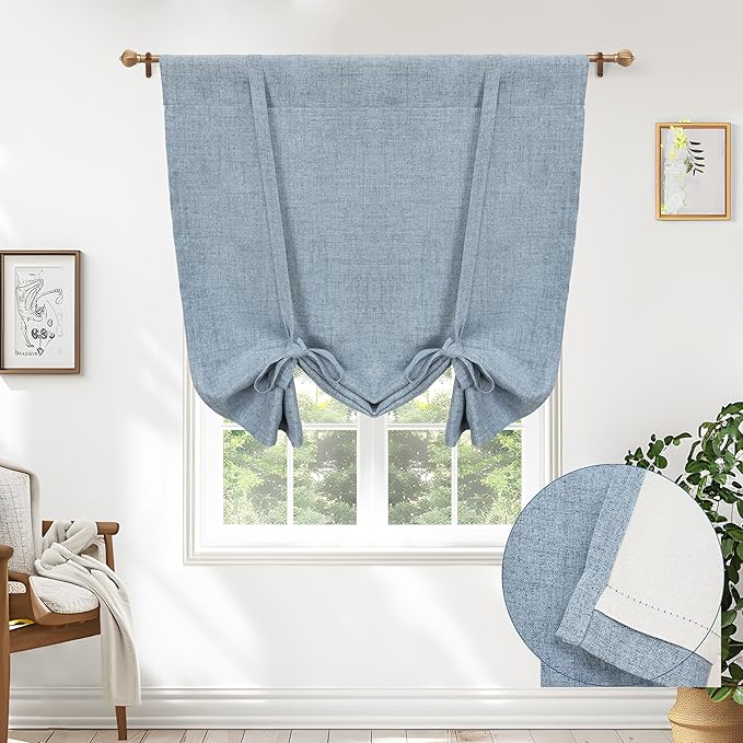 DriftAway Double Layer Linen Blackout Tie Up Curtains Thermal Insulated Fully by DriftAway
