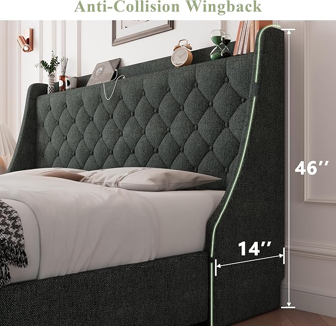 Feonase Queen Bed Frame with 4 Storage Drawers, Upholstered Storage Bed with - Image 2