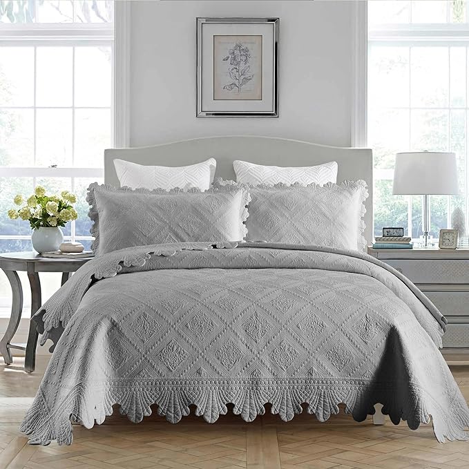 MarCielo 3-Piece 100% Cotton Oversized Bedspread Lightweight Quilt Coverlet - Image 9