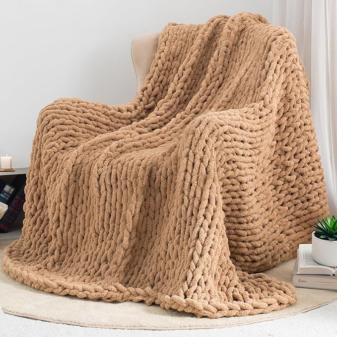 Chunky Knit Throw Blanket 60"X 80", 100% Handmade - Image 7