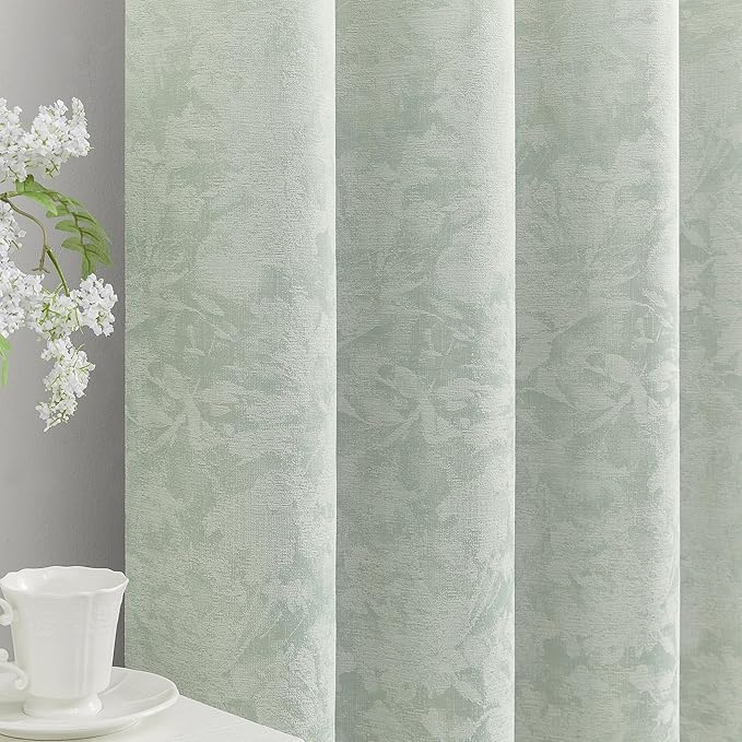 Beauoop Green Floral Jacquard Blackout Curtains 63 Inches Long 2 Panels by Beauoop