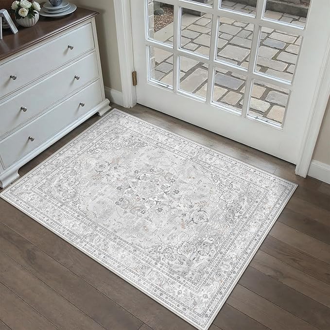 Grey 2x3 Area Rug Washable Vintage Small Carpet - Image 4