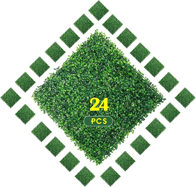 Ogrmar 24 PCS 10"x10" Artificial Boxwood Panels Topiary Hedge Plant, Privacy by Ogrmar
