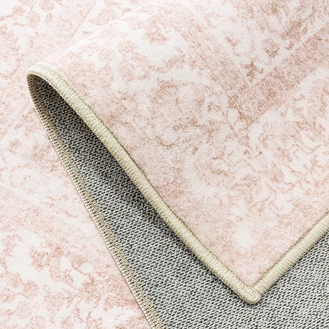 Pink Area Rug 6x9 Machine Washable Vintage Living Room Distressed Non Slip - Image 8