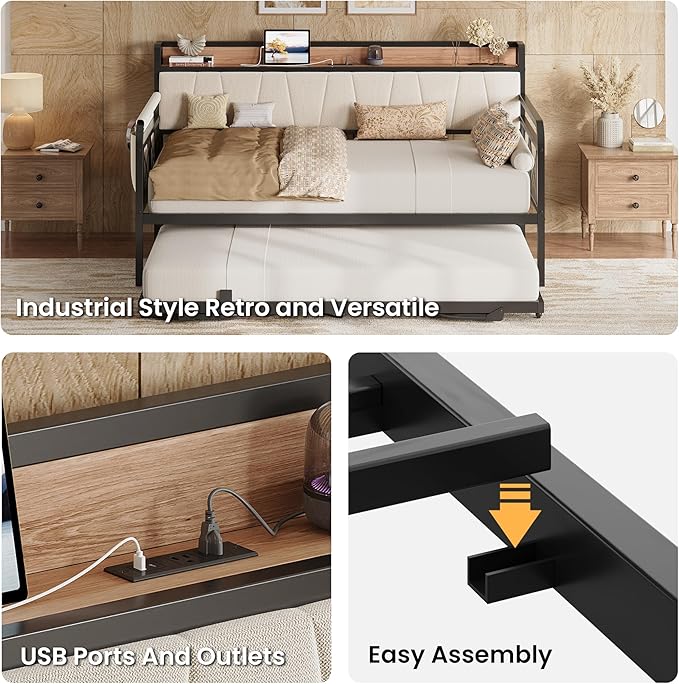 LIKIMIO Daybed with Trundle Bed, Twin XL Bed Frame with Storage Headboard and - Image 6