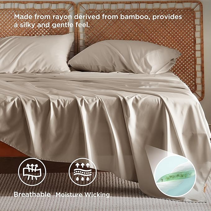 Bedsure Queen Sheet Set, Rayon Derived from Bamboo, Cooling Sheets, Breathable - Image 3