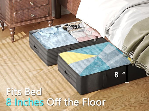2-Pack Under Bed Storage Containers, 8 Inches Tall Underbed Clothes Storage - Image 2