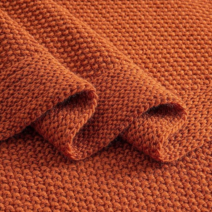 CozeCube Orange Throw Blanket for Couch, Soft Cozy Cable Knit Throw for Bed - Image 8
