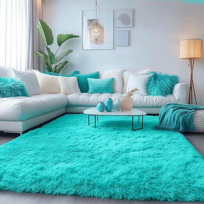 PAGISOFE Soft Fluffy Teal Area Rugs - Image 4