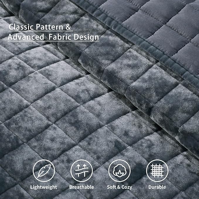 LEAONME Velvet Quilt Full/Queen Size-90''x98'', Lightweight Navy Blue Velvet - Image 4