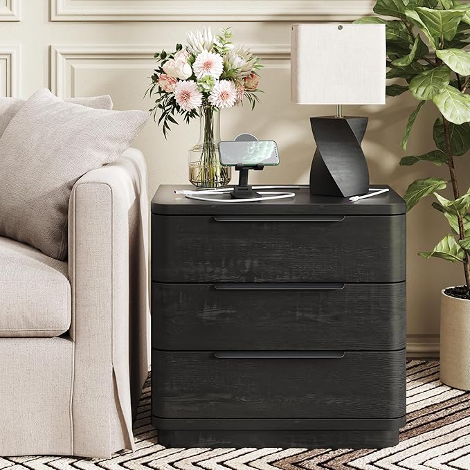 Black Nightstands Set of 2, Bedside Table - Image 6