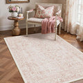 Pink Area Rug 3x4 Office Entryway Rug Machine Washable Kitchen Vintage by PureCozy