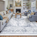 Washable Rug 9x12 Area Rug for Living Room Blue Vintage Boho Medallion Large by PureCozy