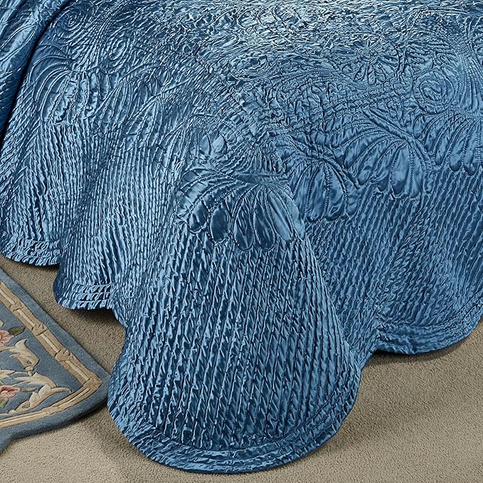 Portia Luxury Bedding | Sapphire | Quilted Polyester Satin | Hand Guided - Image 4