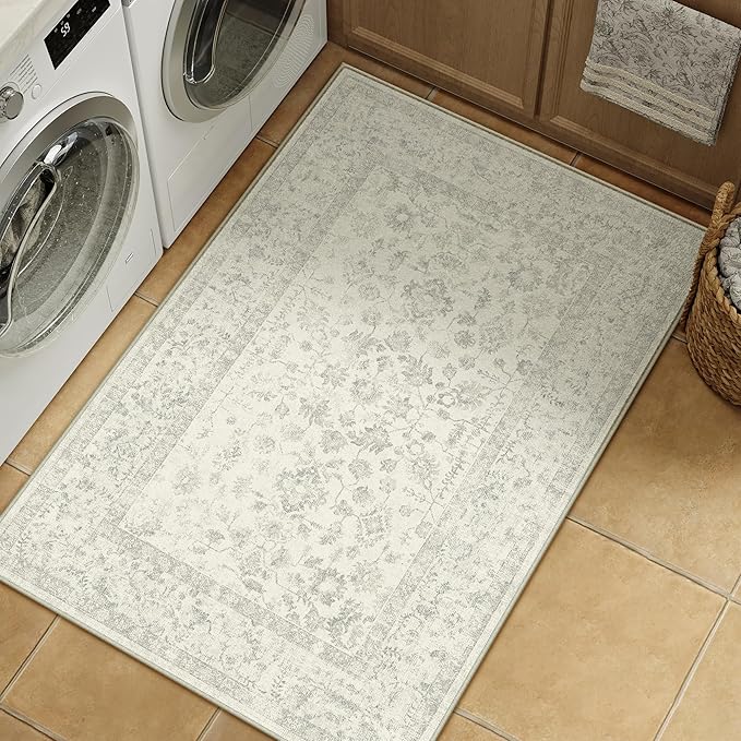 3x5 Grey Area Rug Non Slip Vintage Office Entryway Rug Distressed Machine - Image 5