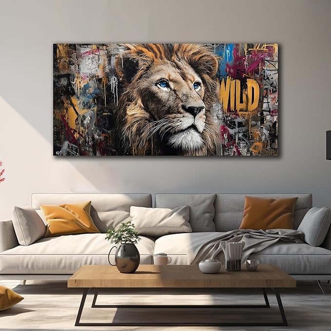 JuhaiArt Brown Wall Art Lion Artwork Graffiti Wall Decor Animal Canvas Art - Image 5