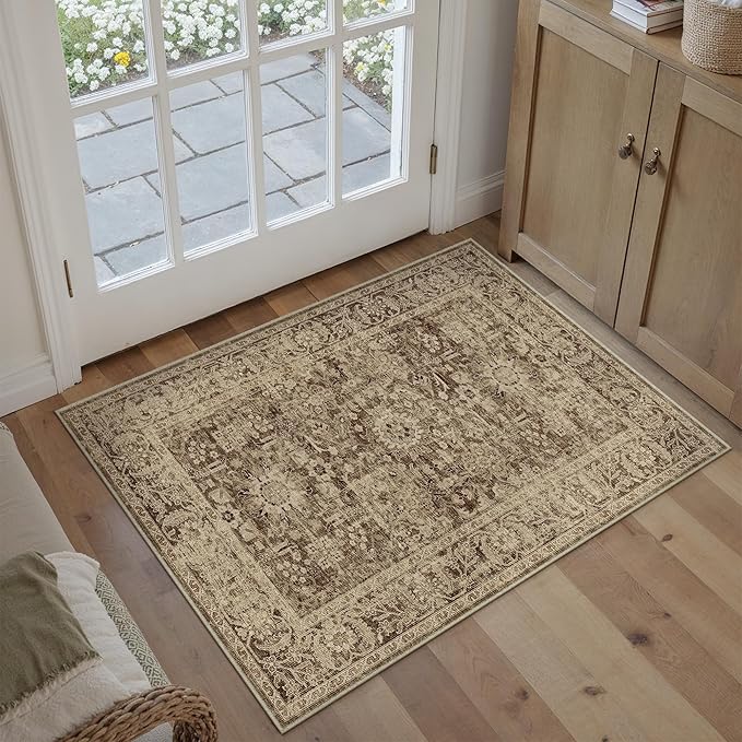 Brown 2x3 Entryway Area Rug Machine Washable Doormat Kitchen Vintage Distressed - Image 4