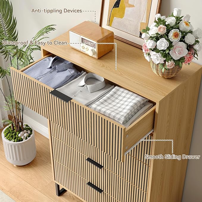 5 Drawers Dresser Set of 2, 49.2’’ Tall Modern Chest of Drawers - Image 5