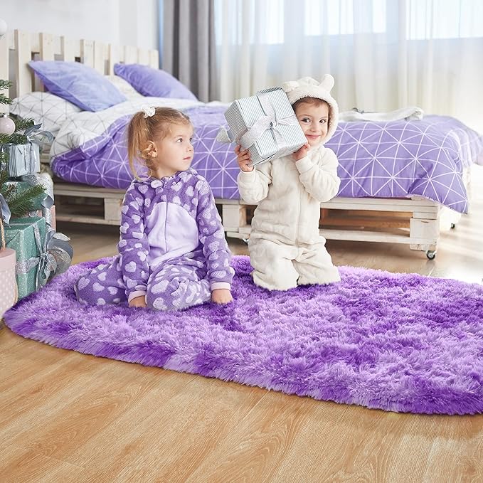 Noahas Oval Fluffy Purple Rug 2.6X5.3 Small Kids Rugs - Image 6