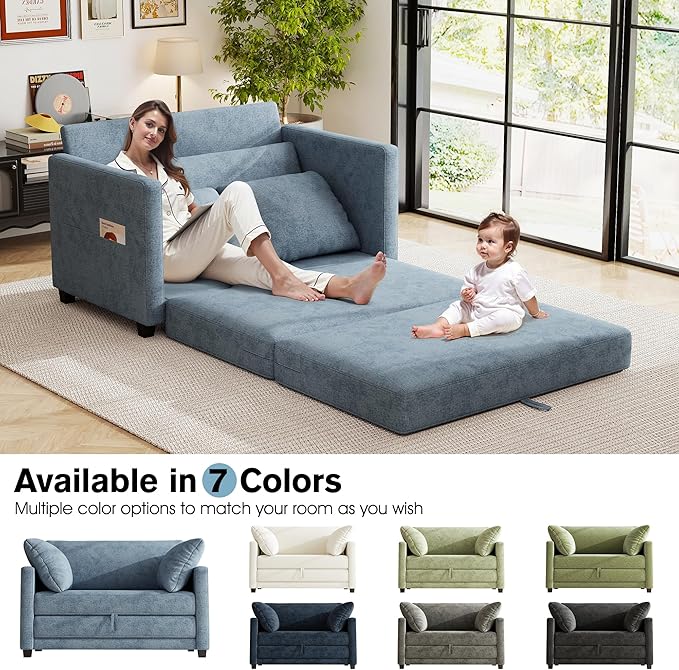51" Loveseat Sleeper Sofa Bed, Chenille Convertible Floor Sofa Bed - Image 7