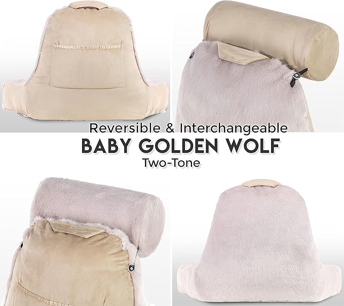 Husband Pillow Medium Baby Golden Wolf Fabulous Faux Fur Backrest, Two-Tone - Image 9