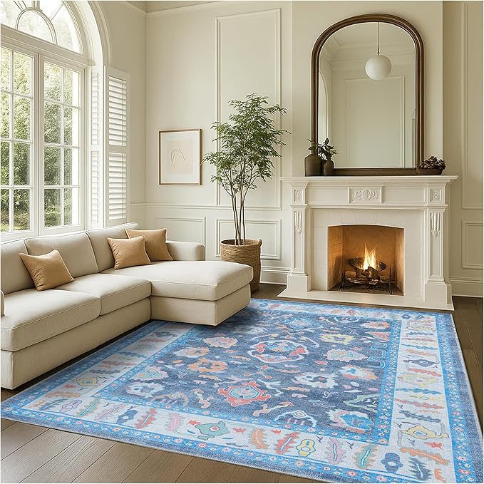 Fame Rugs Blue Modern Oushak Rug 8x10, Vintage Turkish Colorful Oriental by FameRugs