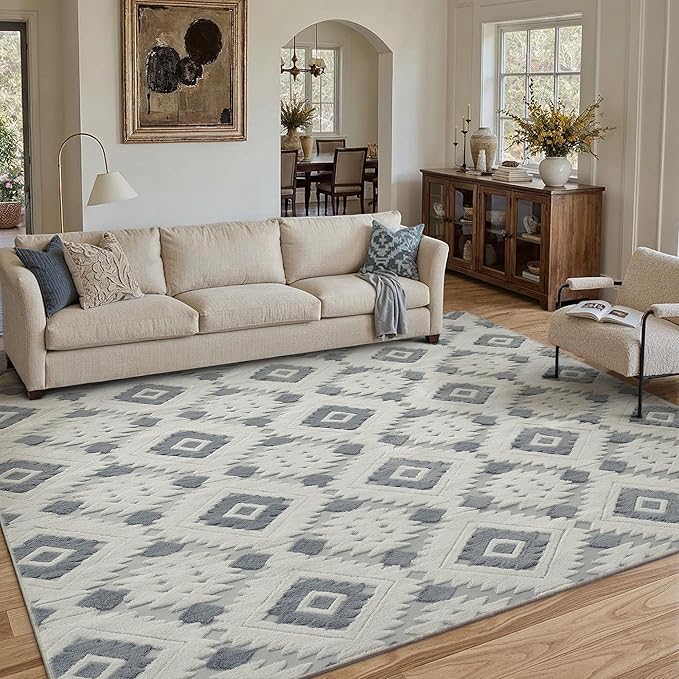 Ivory Grey 6x9 Area Rug Washable Living Room Moroccan Shag Carpet Non Slip Soft by PureCozy