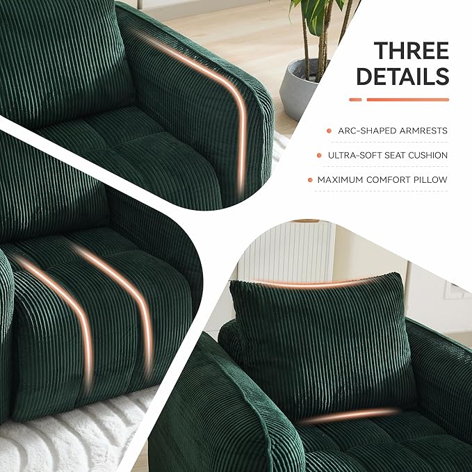 Corduroy Boneless Living Room Sets, Modern Upholstered 3 Seater Sofa - Image 4