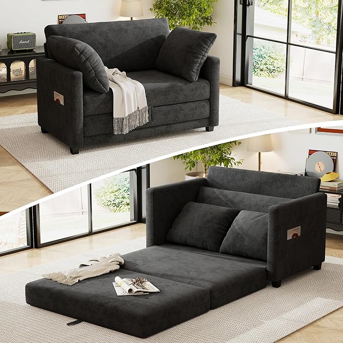 51" Loveseat Sleeper Sofa Bed, Chenille Convertible Floor Sofa Bed by kakuboohi