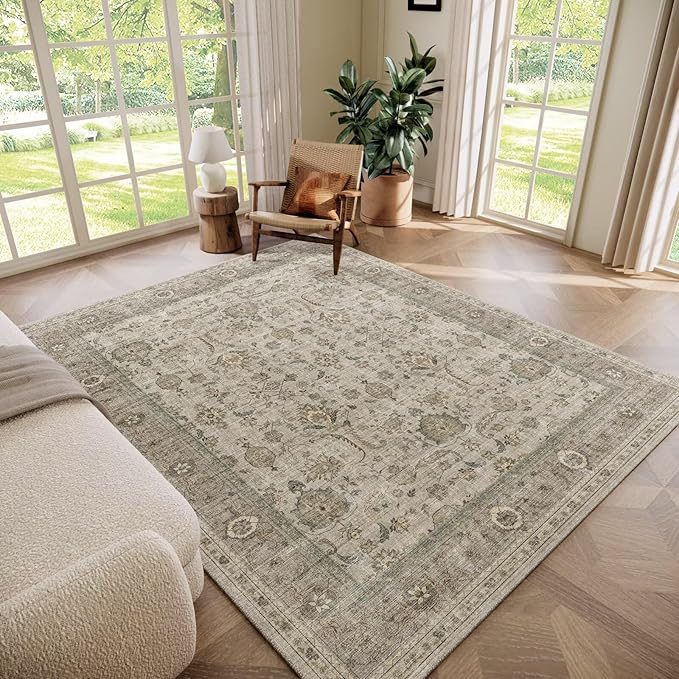 Washable 5x7 Area Rugs for Living Room, Boho Non-Slip Vintage Distress Rugs for by Hedwior