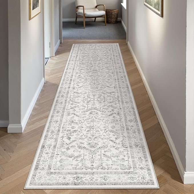Grey 2x7 Runner Rug Vintage Area Carpet Hallway Indoor Kitchen Washable Neutral - Image 5